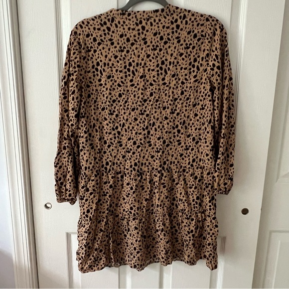 Gap Womens Dress Small Leopard Brown Puffed Sleeve Tiered Tunic Peplum Flowy - Picture 6 of 17